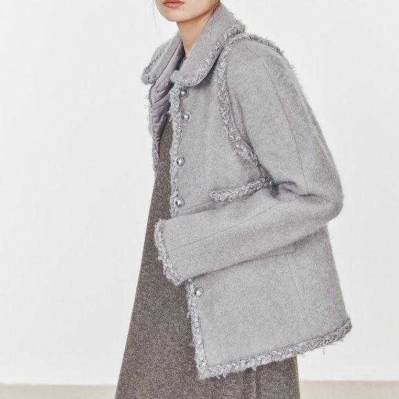 CHICJOC Italian Mohair & Wool Short Coat with Silk Lining, Size 38 - Picture 13 of 16